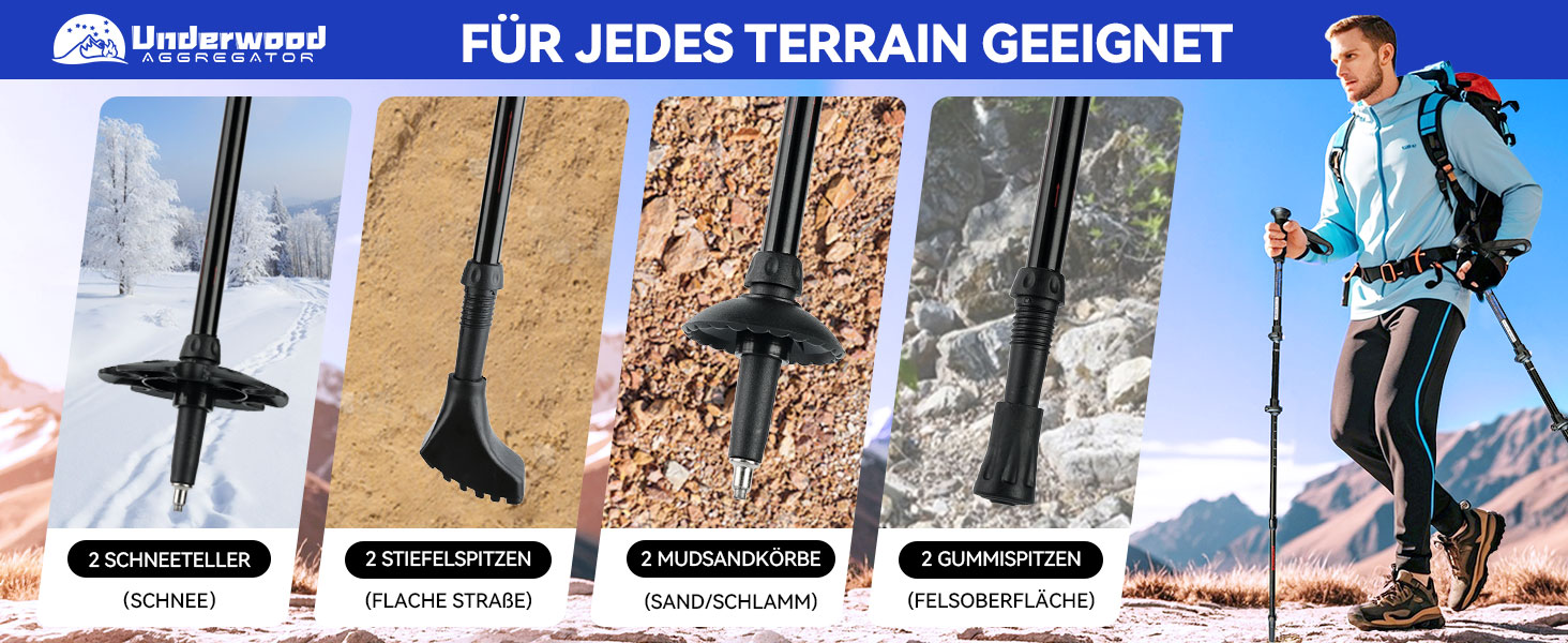 Телескопічні палиці для скандинавської ходьби та трекінгу, ультралегкі алюмінієві палиці для гірських походів з антишоковою системою, комплект 2 шт, чорні