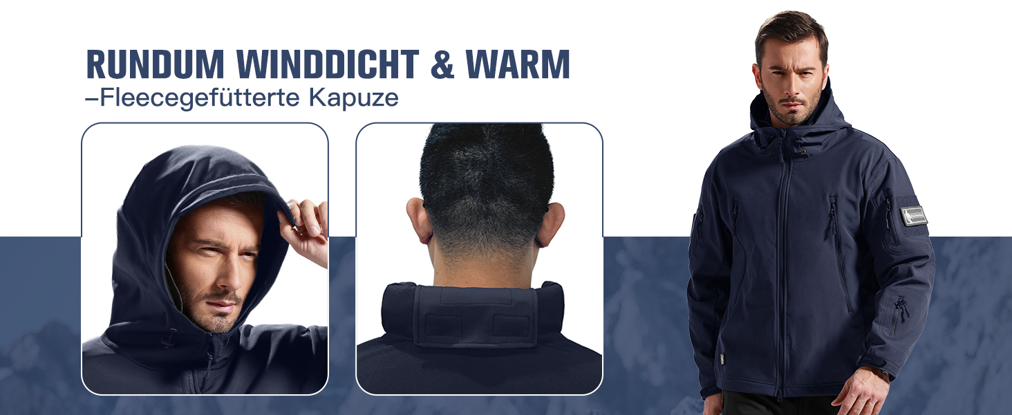 Чоловіча зимова тактична куртка FREE SOLDIER Military Softshell: водонепроникна вітрозахисна куртка з флісовою підкладкою та капюшоном для полювання та outdoor, р. L, темно-чорна