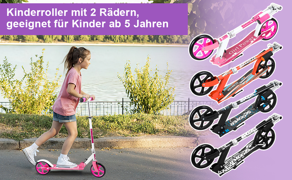 Самокат Cecaylie Cityroller з великими колесами, складаний, регульований по висоті, для дітей і дорослих, заднє гальмо, ремінь для перенесення, до 100 кг