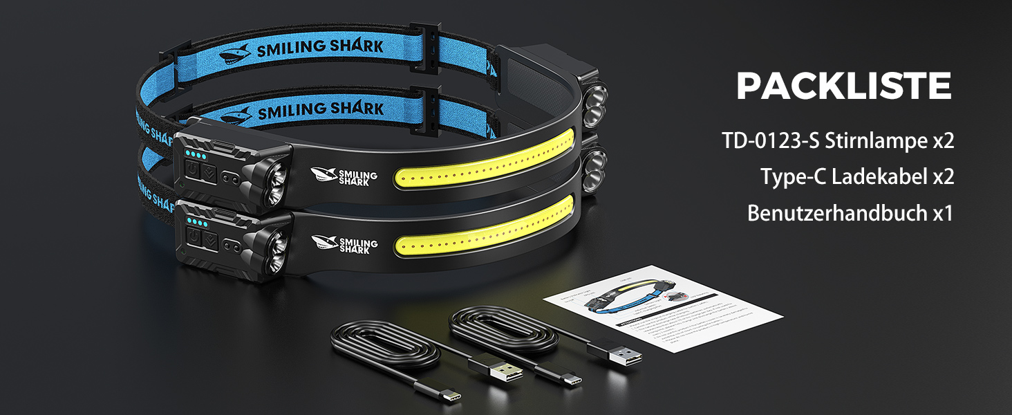 Налобний ліхтар Smiling Shark, 2400mAh, LED, 35° поворот, 2 світлодіоди, сенсор руху, мульти-режим, для кемпінгу та піших прогулянок