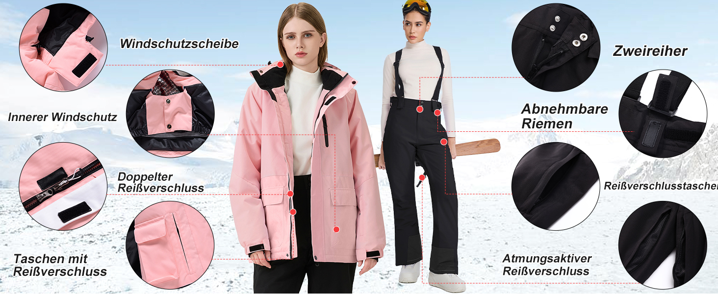 Жіночий гірськолижний костюм HOTIAN 2 в 1: куртка та штани. Водонепроникний, вітронепроникний, теплий. Ідеально для катання на лижах та сноуборді. Колір: BU+BK (синій+чорний)