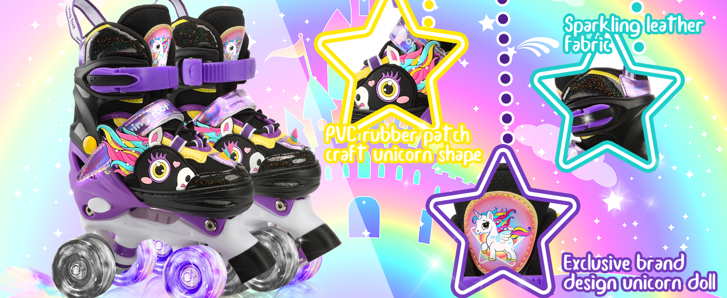 Дитячі ролики Єдиноріг для дівчаток та хлопчиків, регульовані розміри, світлові колеса, ролики-квади для початківців, чорні