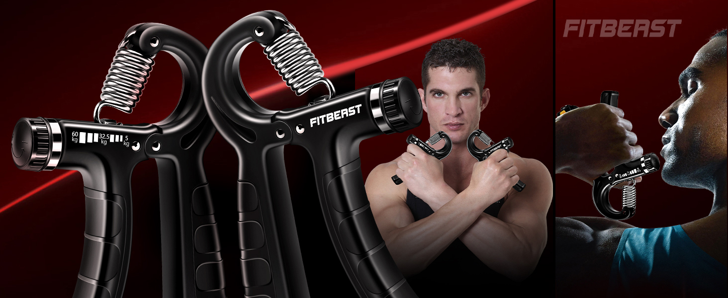 FitBeast Набір для тренування рук (5 шт.): підручник для підручника, фінгердехнер, м'яч для хвата, антистрес. Чорний