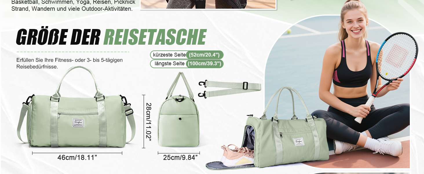 Спортивна сумка HYC00 для жінок та чоловіків: велика, з відділенням для мокрого одягу та взуття, для подорожей, спортзалу, йоги, танців, тренувань, трав'яно-зелений колір