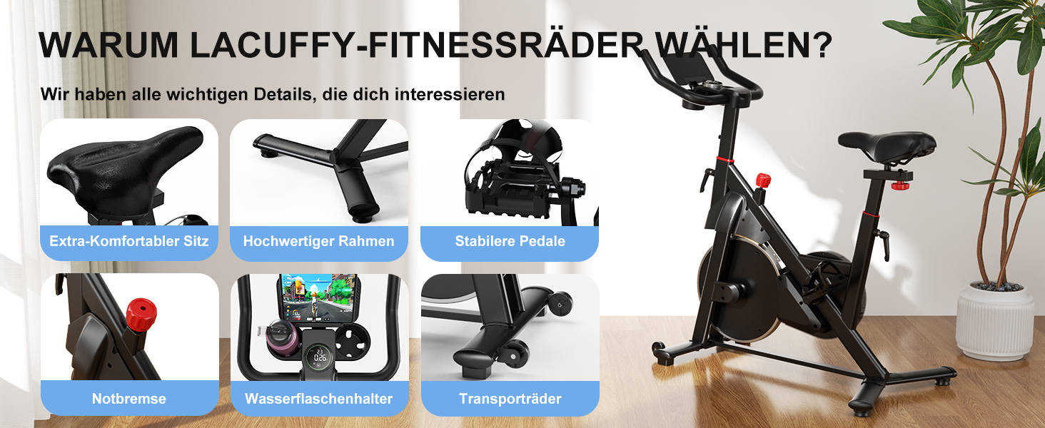 Магнітний велотренажер Lacuffy з AI-коучем та додатком, регульований опір, LCD-дисплей, до 136 кг, безшумний домашній ергометр