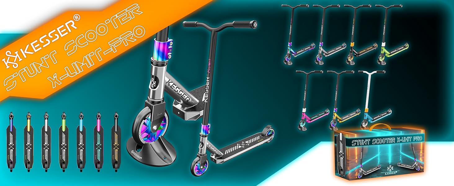 KESSER® Станкер Скутер X-Limit-Pro 360° - професійний для дітей та дорослих, ABEC 9, 110мм PU колеса, чорний/золотий