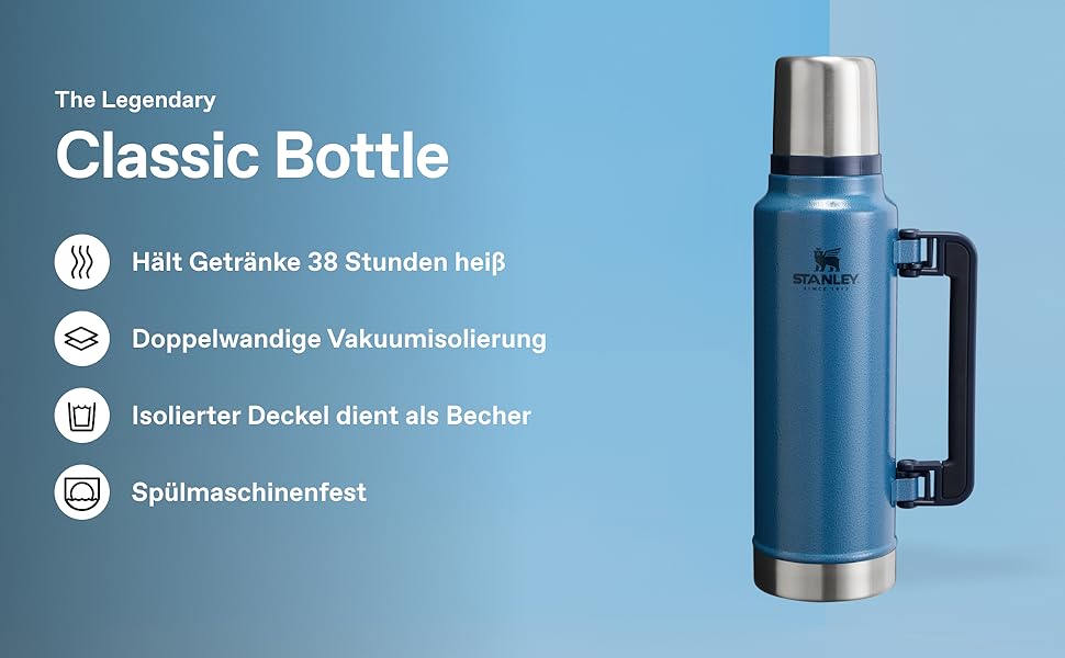 Термос Stanley Classic Legendary 1.4 л, нержавіюча сталь, 40 год утримання тепла/холоду, BPA-free, Hammertone Lake