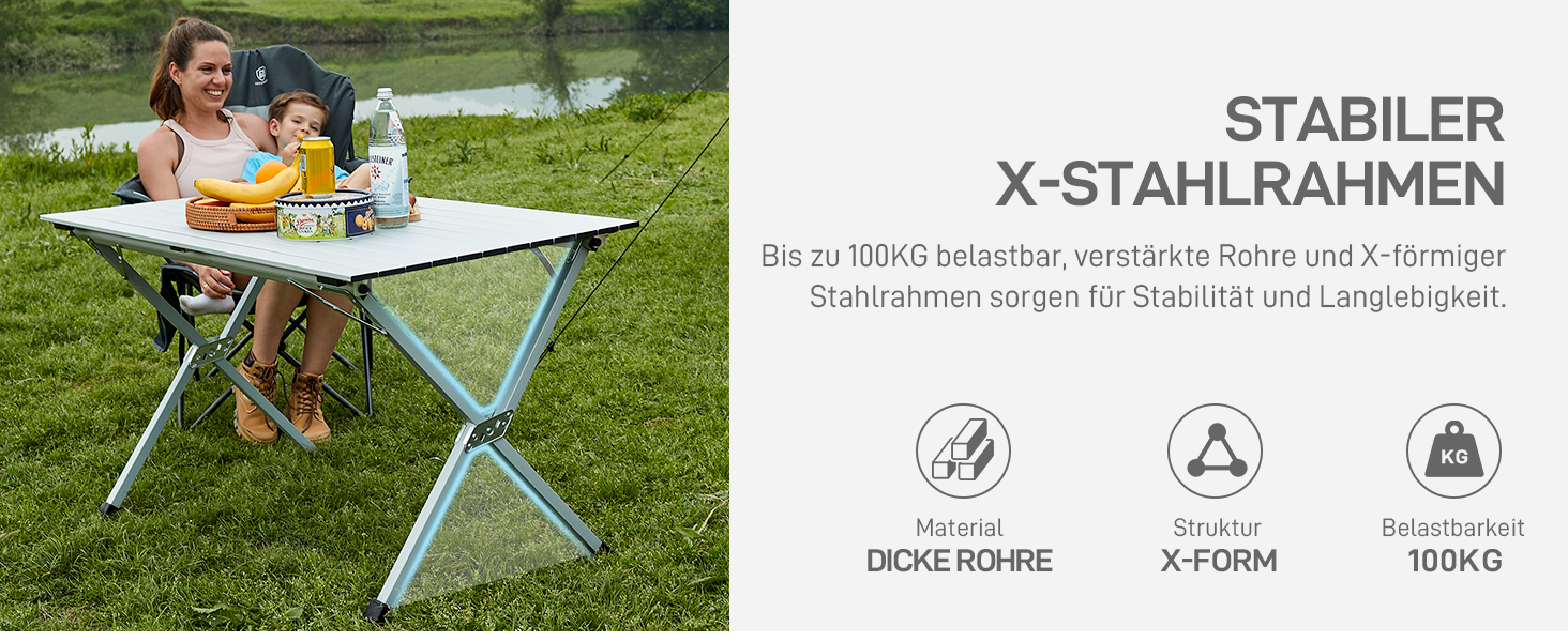 Складаний туристичний стіл EVER ADVANCED 120x70 см, алюміній, 100 кг, для кемпінгу, пікніка, саду, балкону, білий/сріблястий