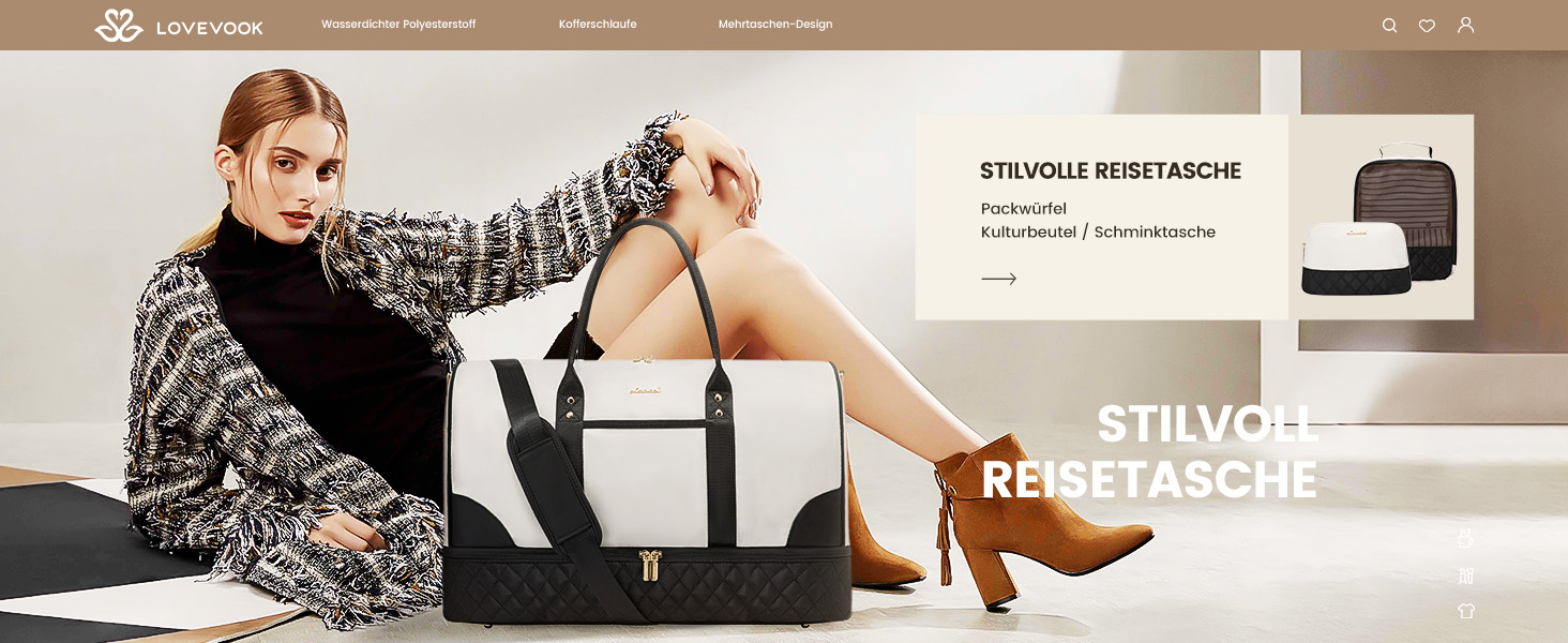 Сумка-мішок LOVEVOOK для жінок: дорожня, спортивна, з відділенням для взуття та мокрих речей, 2 шт. (35л, бежевий/чорний)