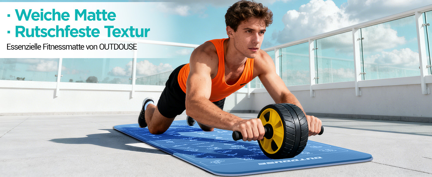 Килимок для йоги Sportmatte – 70 з друкованими позами, неслизький матеріал TPE, для гімнастики, пілатесу, дому та подорожей, фітнес-килимок для жінок та чоловіків, 181x63x0,6 см (Глибокий синій та світло-синій)