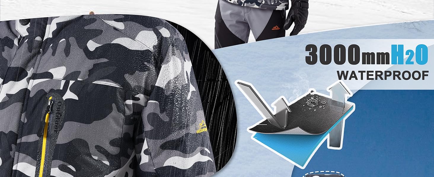 Чоловіча зимова флісова куртка MAGCOMSEN з підкладкою, для катання на лижах, Outdoor, вітронепроникна, водонепроникна, тепла, функціональна куртка з капюшоном для походів та кемпінгу (Чорний-Камуфляж, L)