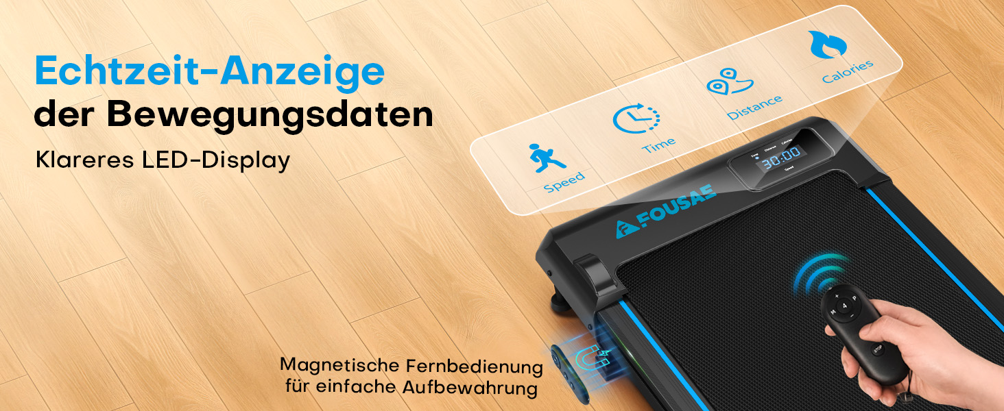 Walking Pad FOUSAE: Бігова доріжка для дому з регулюванням нахилу до 9%, потужність 2.5HP, LED-дисплей, керування з пульта та через додаток, подвійне амортизація, до 150 кг