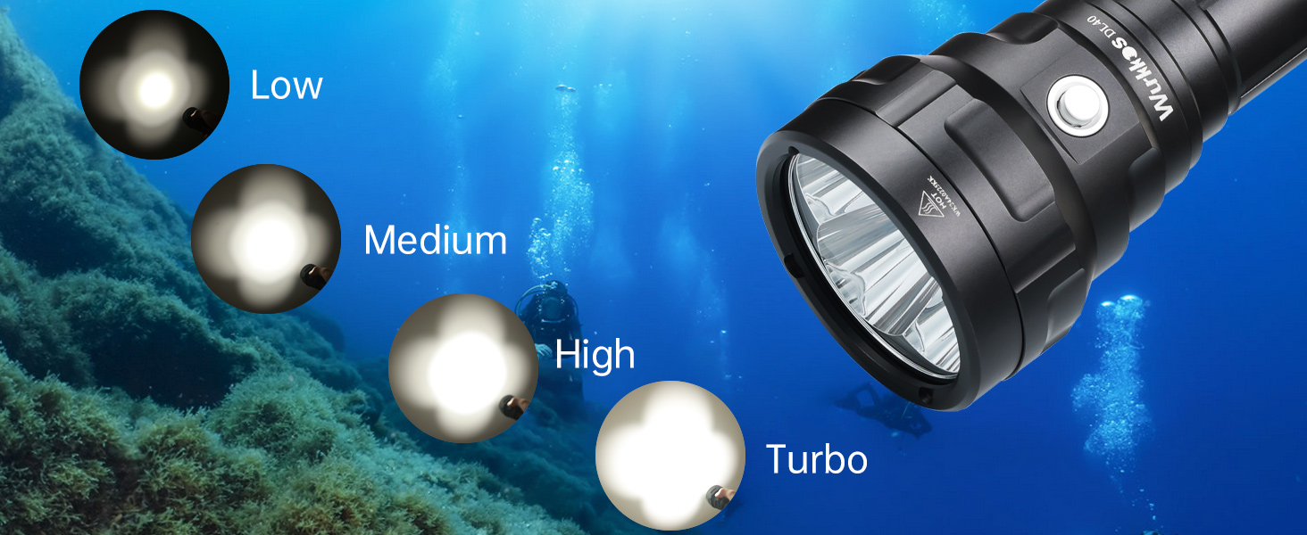 Ліхтар під водою Wurkkos Tauchlampe - 150 метрів, 5000 люмен, 4 LED LH351D, акумуляторний, з зарядним пристроєм