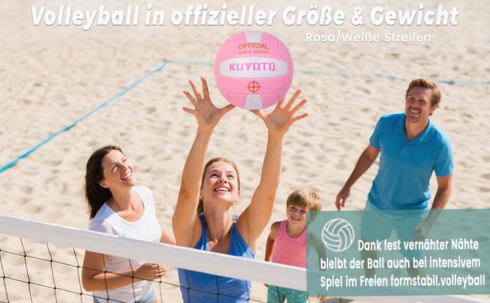 Волейбольний м'яч KUYOTQ рожевий, розмір 5, товста поверхня 3 мм з м'якої шкірозамінника - для гри на пляжі та тренувань, підходить для підлітків та дорослих