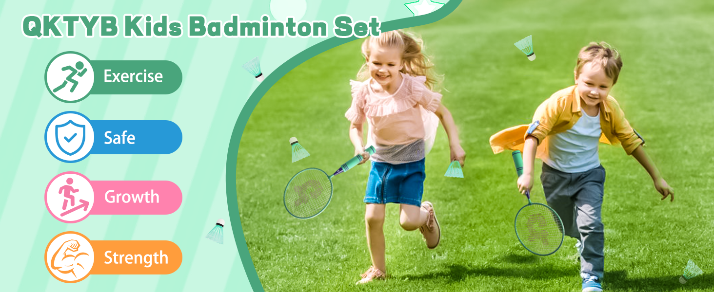 Набір для бадмінтона QKTYB для дітей від 4 до 8 років, легкий сплав, для початківців, з сумкою, зелений