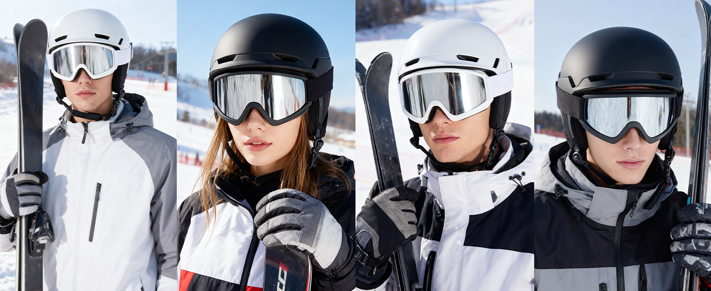 Шолом для сноуборду та гірських лиж з маскою, DXH816. Знімне кріплення, дихаючий, захист від ударів, UV-захист, регульований. Чорний матовий.