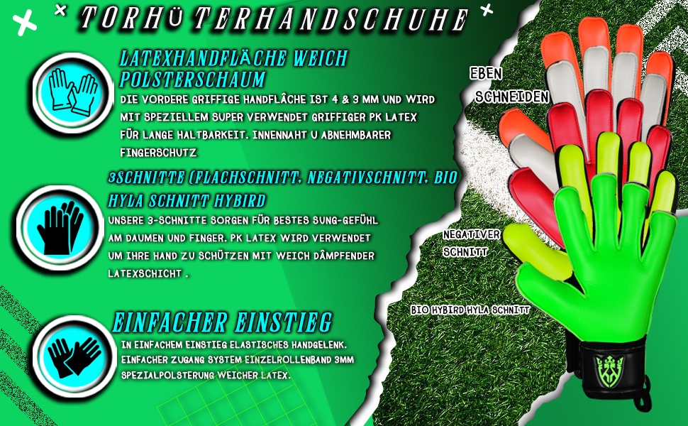 Футбольні воротарські рукавички Keeperking для дітей, підлітків та дорослих. Без захисту пальців, 4 мм латекс, довга долоня, унісекс, чорний.