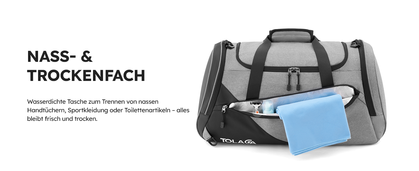 Спортивна сумка Tolaccea 47L з відділенням для взуття та мокрих речей - рюкзак, сумка для подорожей, фітнесу, тренувань (Сірий)