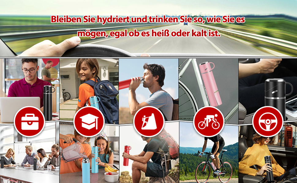 Термос IAGORYUE з нержавіючої сталі, 0.55л, з ізоляцією та виливним кришкою, подвійні стінки, зберігає тепло/холод до 12 годин, для спорту, офісу, відпочинку на природі (червоний)