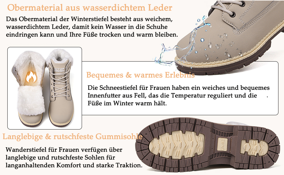 Зимові черевики жіночі утеплені, водонепроникні, зимові черевики, черевики від снігу, теплі зимові черевики, короткі черевики, туристичні черевики, підошва не слизька, колір верблюжий, 38 EU