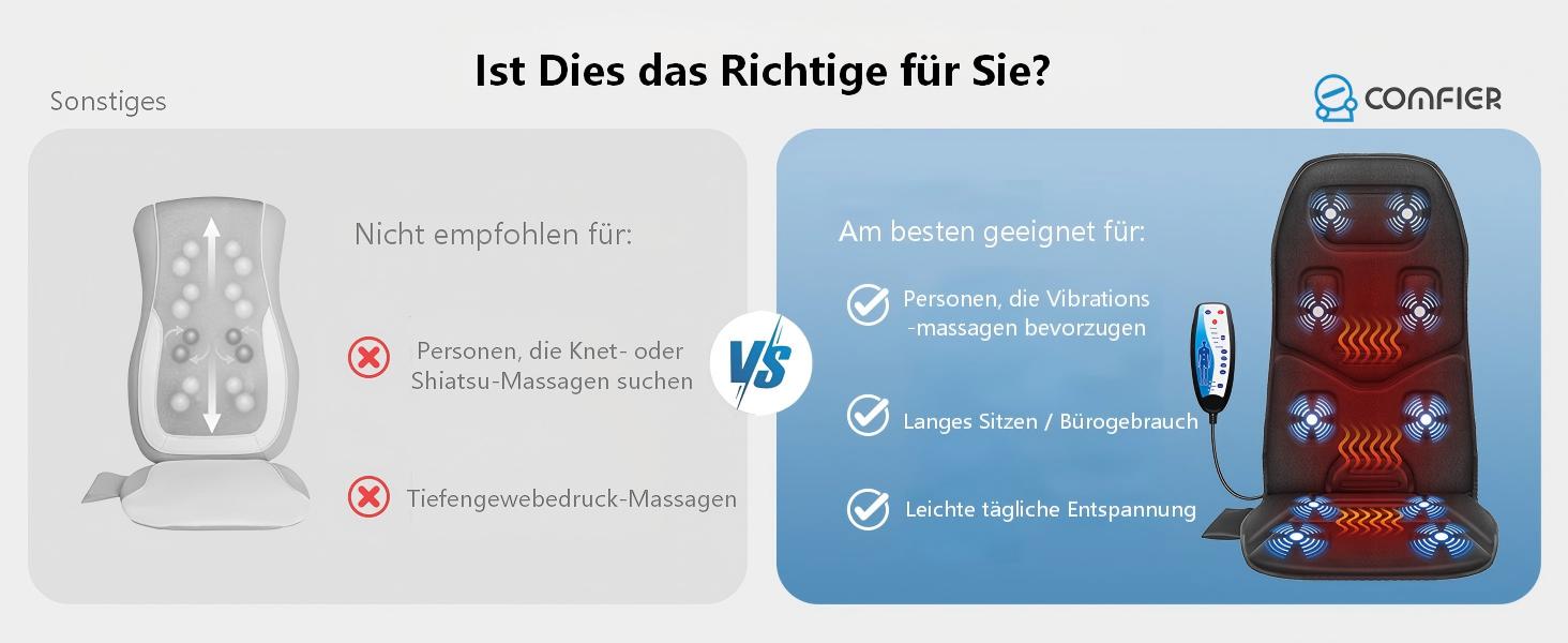 Масажне сидіння Comfier з підігрівом - 10 вібраційних моторів, масажер для крісла, масажна підстилка для спини, подарунок для чоловіків/жінок/мами/тата