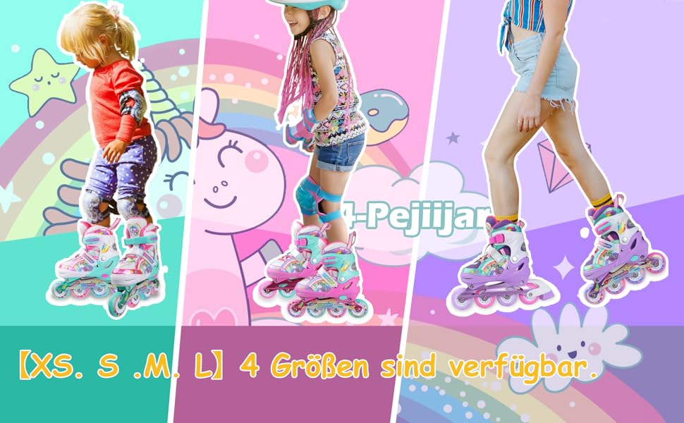 Інлайнери для дівчаток Einhorn: регульовані ролики з підсвічуванням, розмір S (30-33), фіолетовий колір