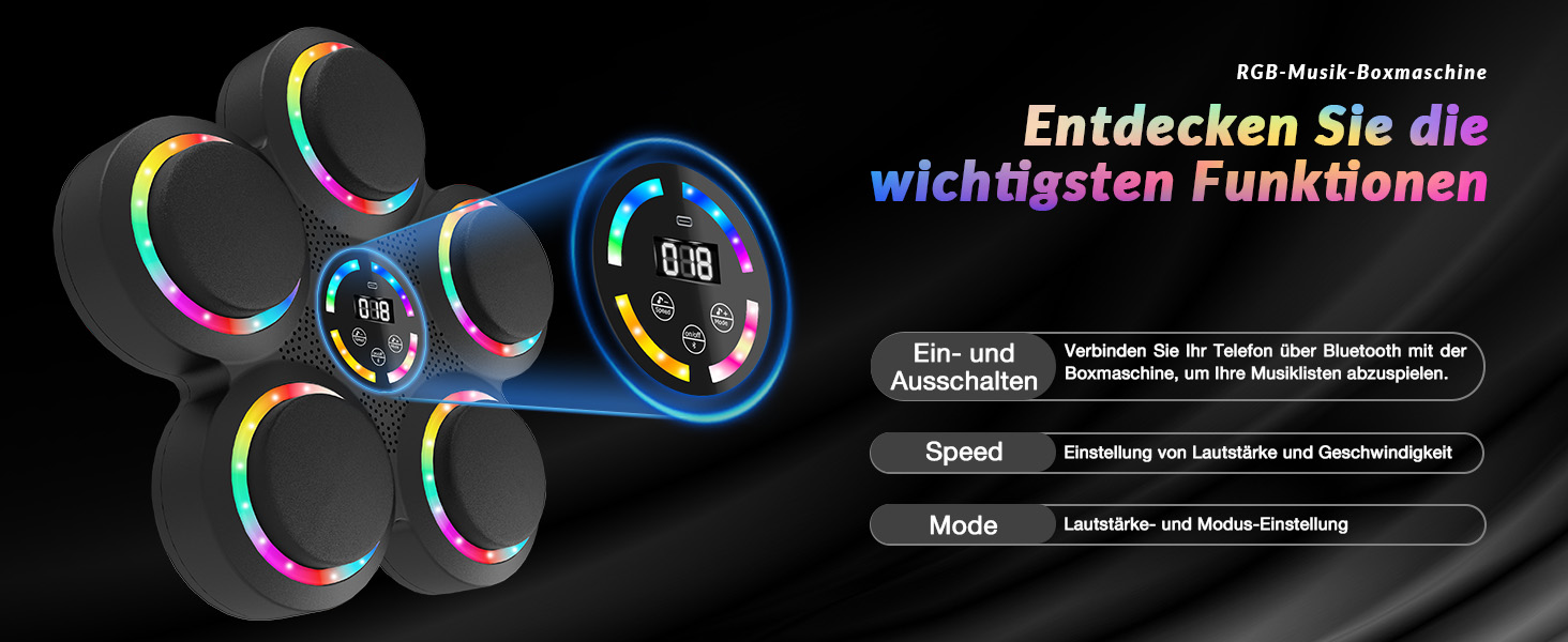 Розумна боксерська машина FOOING з Bluetooth, LED-підсвіткою та рівнями швидкості для дорослих та дітей, тренажер для зняття стресу з боксерськими рукавичками для домашніх тренувань. Інтелектуальні фітнес-пристрої (багатокольорове світло)