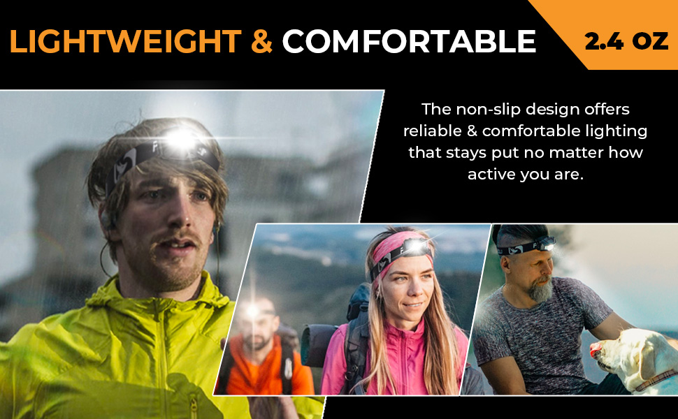 Foxelli LED налобний ліхтар з акумулятором – Ultraleichte перезарядна налобний ліхтар з червоним світлом для дорослих та дітей, для бігу, джогінгу, читання, риболовлі, велосипеда, кемпінгу, піших прогулянок та активного відпочинку 2 шт. Чорний