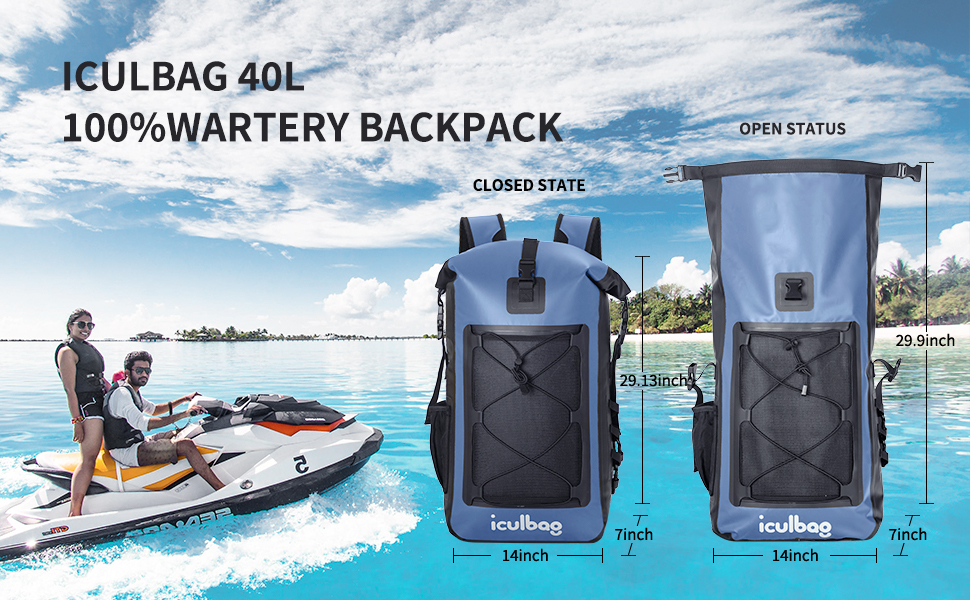 Водонепроникний рюкзак 40L Dry Ferm Bag для пляжу та подорожей (Блакитний)