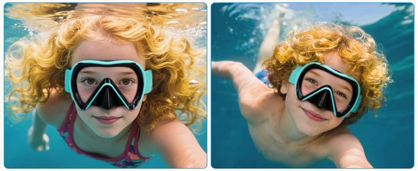 Дитяча маска для снорклінгу Kinder з трубкою, 180° панорама, анти-запітніння, блакитна (4-16 років)