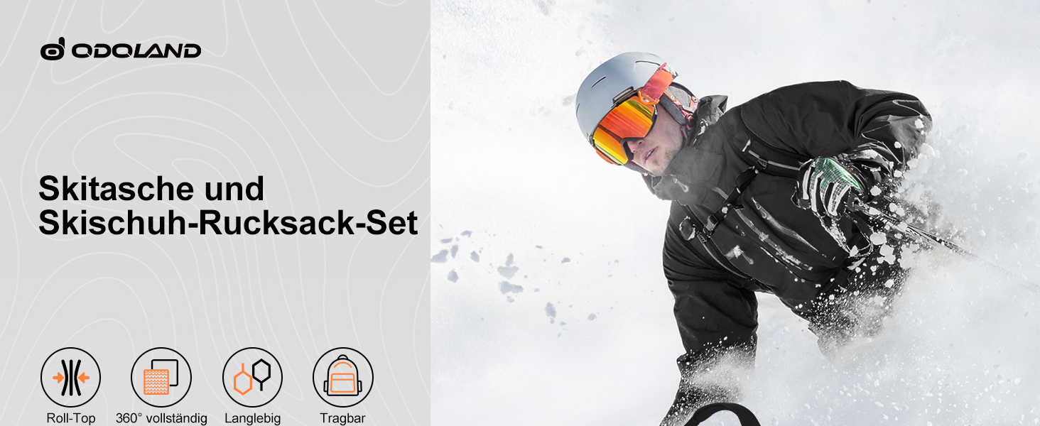 Чохол для лиж Odoland Skitasche Set: комплект для лиж та взуття, водонепроникний, до 200 см, для чоловіків та жінок