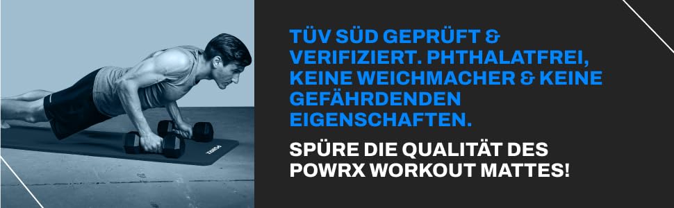 Килимок для йоги, гімнастики та пілатесу POWRX - чорний, 190 x 100 x 1.5 см, з чохлом та інструкцією