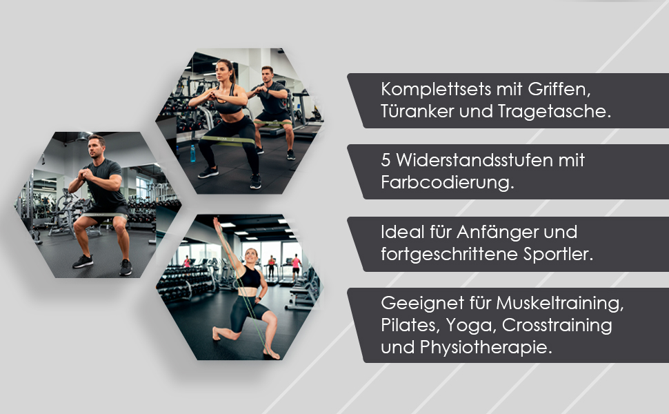 SACRO: Набір з 5 еластичних стрічок для фітнесу – тренажерний інвентар для занять йогою, пілатесом, кросфітом та калістенікою