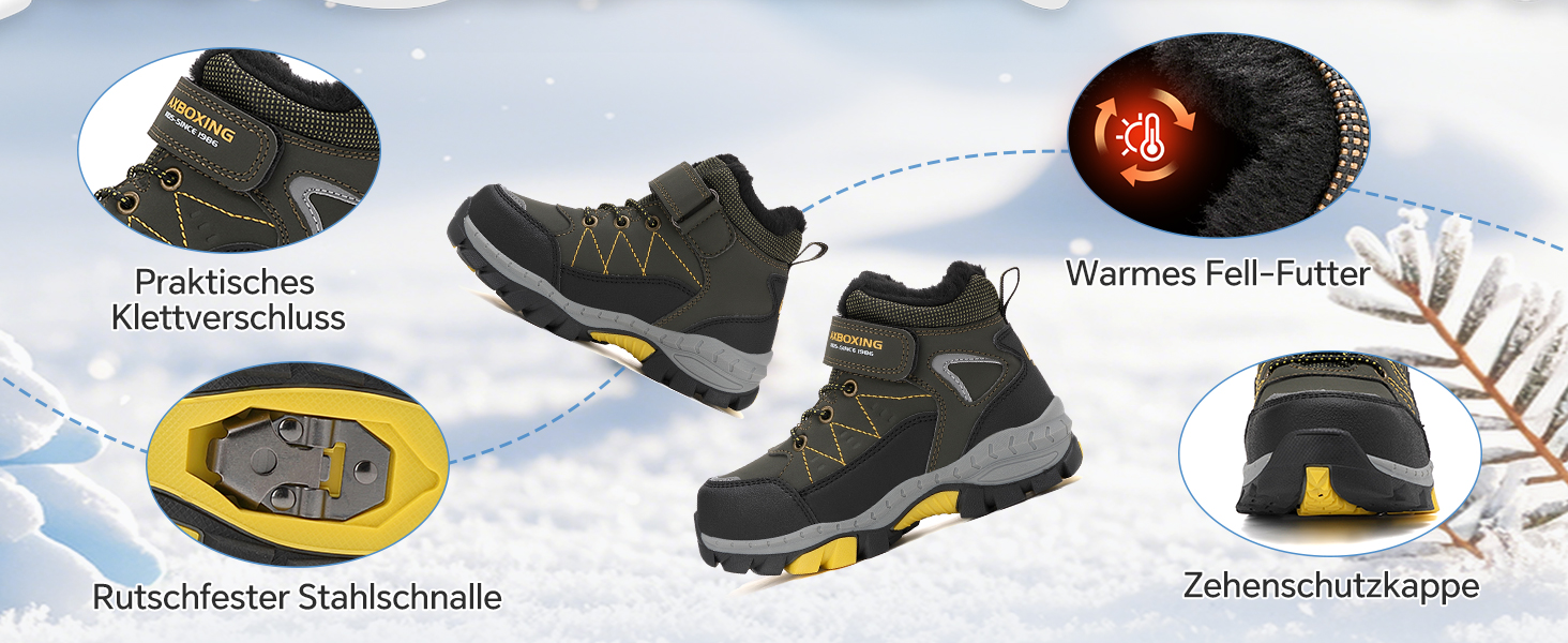 Зимові черевики для дітей TARELO, непромокаючі зимові чоботи, черевики для хлопчиків та дівчаток, утеплені трекінгові черевики 32-39 (Зелений, 39 EU)