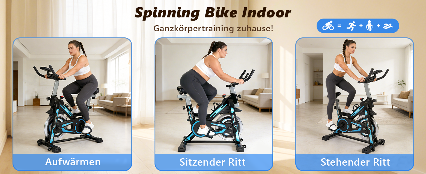 Велотренажер з магнітним опором - велотренажер з регульованим опором, тихий спінінг, висота регулюється, LCD-монітор, тримач для планшета, блакитний, великий