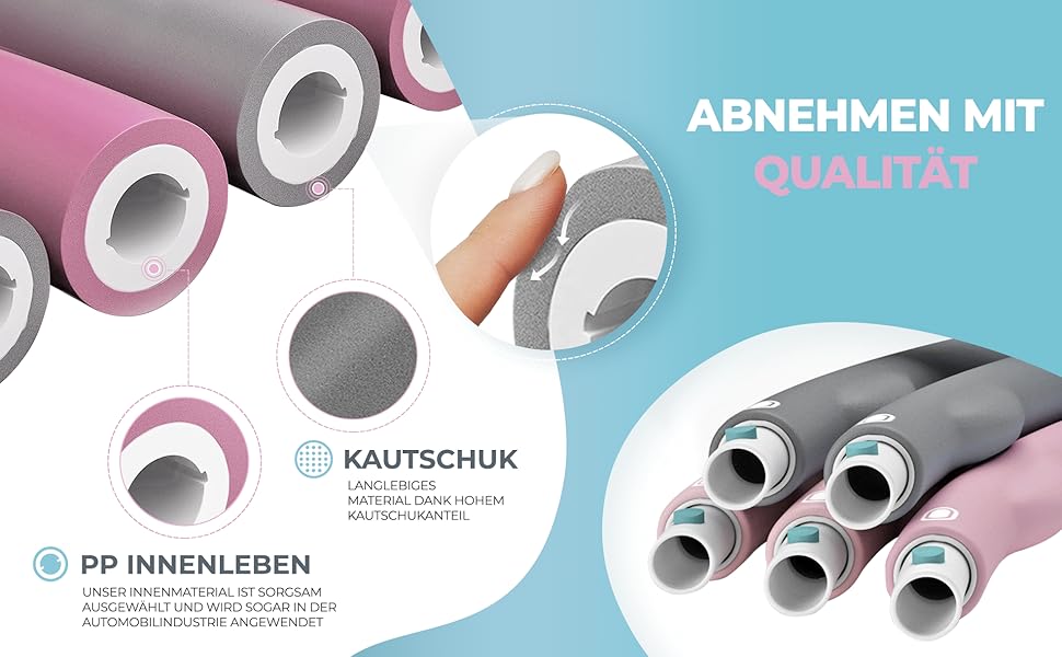 Обруч для схуднення FITCELLENCE 90 см, розбірний (5-6 частин), сіро-рожевий - для інтенсивних тренувань, початківців та професіоналів
