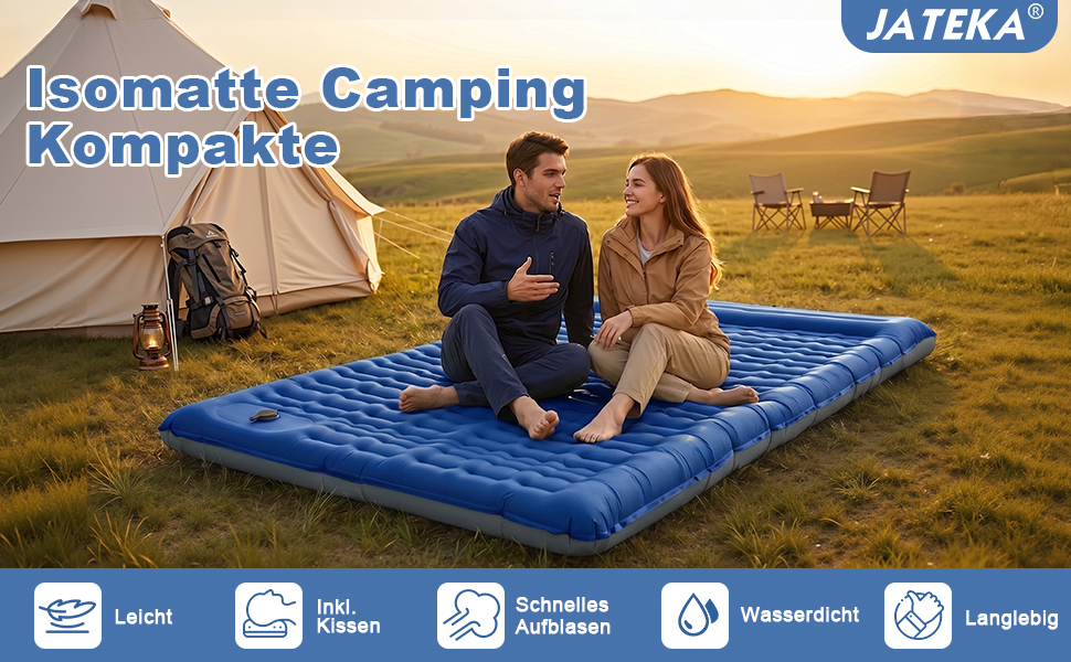 Каремат JATEKA Isomatte Camping 12 см з вбудованим насосом, подвійний (синьо-сірий) для кемпінгу, туризму, походу