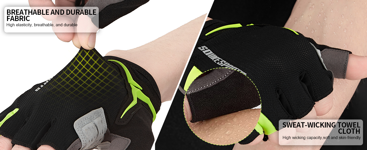 Велосипедні рукавички Souke Sports для чоловіків та жінок з гелевою підкладкою, дихаючі літні рукавички напівпальці для MTB, шосе, фітнесу, активного відпочинку, чорні, розмір S