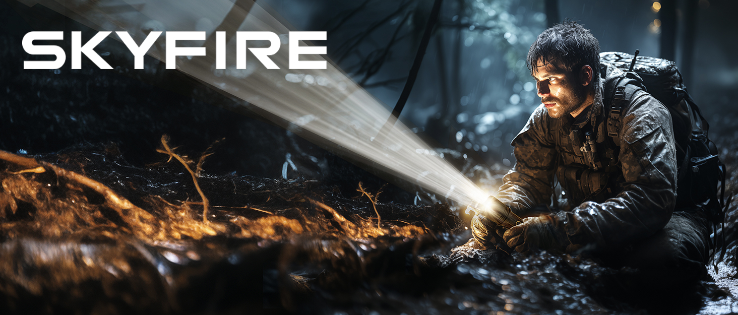 Ліхтарик LED SKYFIRE акумуляторний 5000 люмен, з функцією запалювання, зумом та Power Bank для кемпінгу та надзвичайних ситуацій