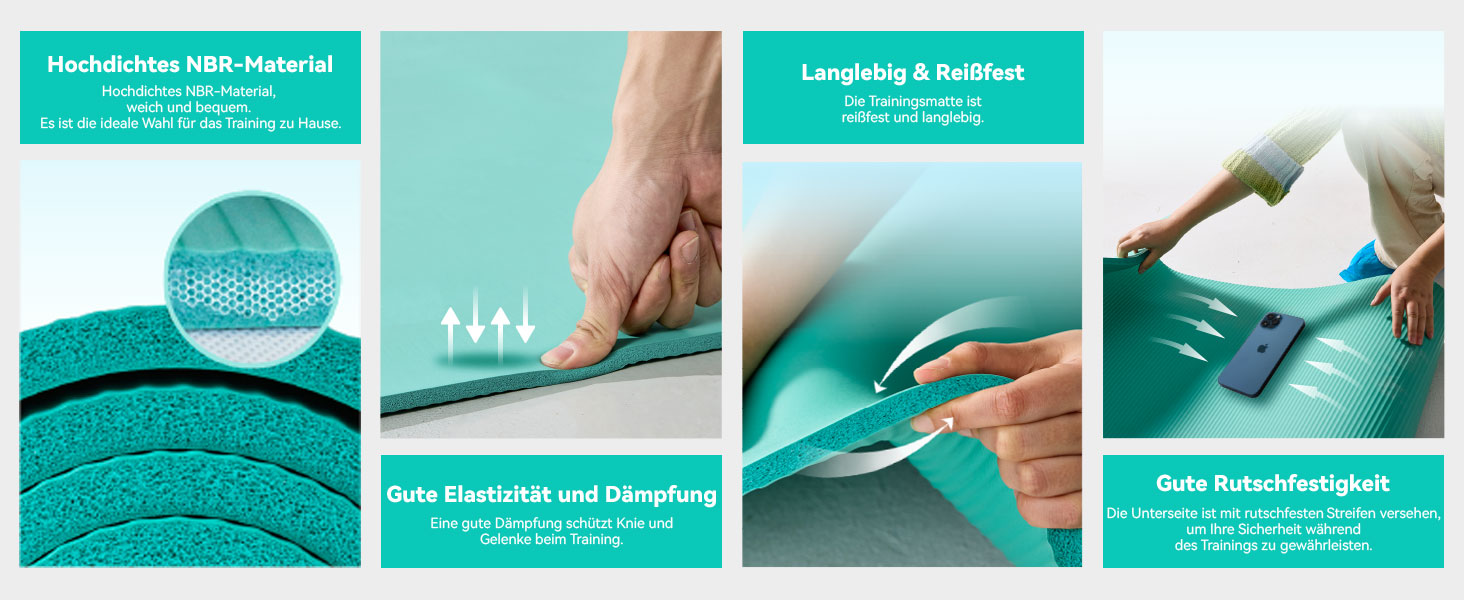 Килимок для йоги XXL 200x130 см: фітнес-мат з NBR, товщина 20/15/10 мм. Підходить для йоги, фітнесу, занять з дітьми та для людей похилого віку. Зелений, товщина 20 мм