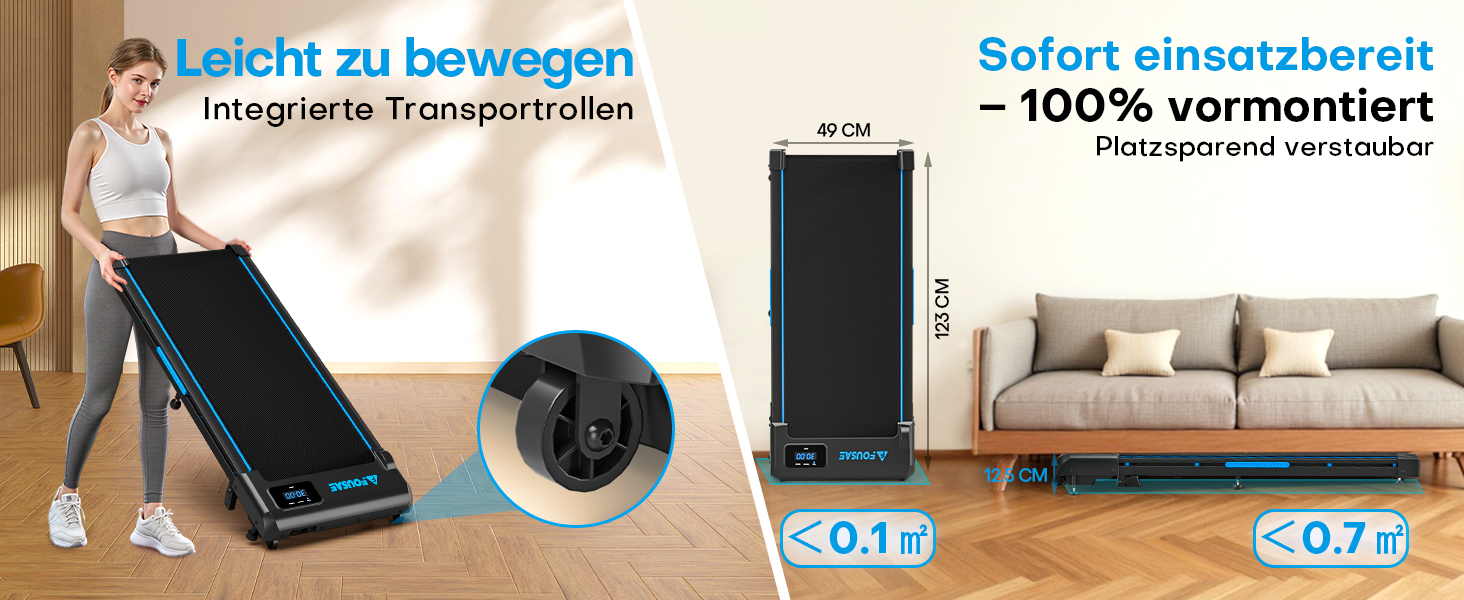 Walking Pad FOUSAE: Бігова доріжка для дому з регулюванням нахилу до 9%, потужність 2.5HP, LED-дисплей, керування з пульта та через додаток, подвійне амортизація, до 150 кг