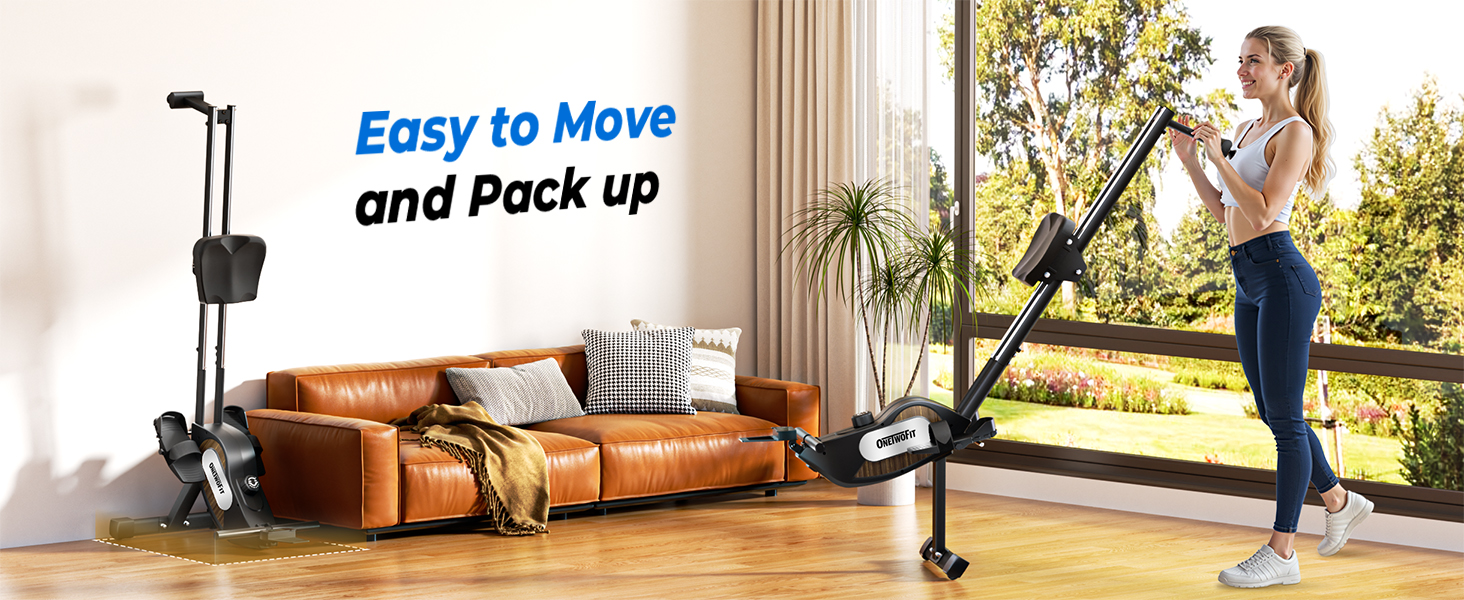 ONETWOFIT: Велоергометр для дому, складаний Pro, степер, тренажер, крос-тренажер, 16 рівнів опору, максимальне навантаження 160 кг, сумісний з додатком, чорний