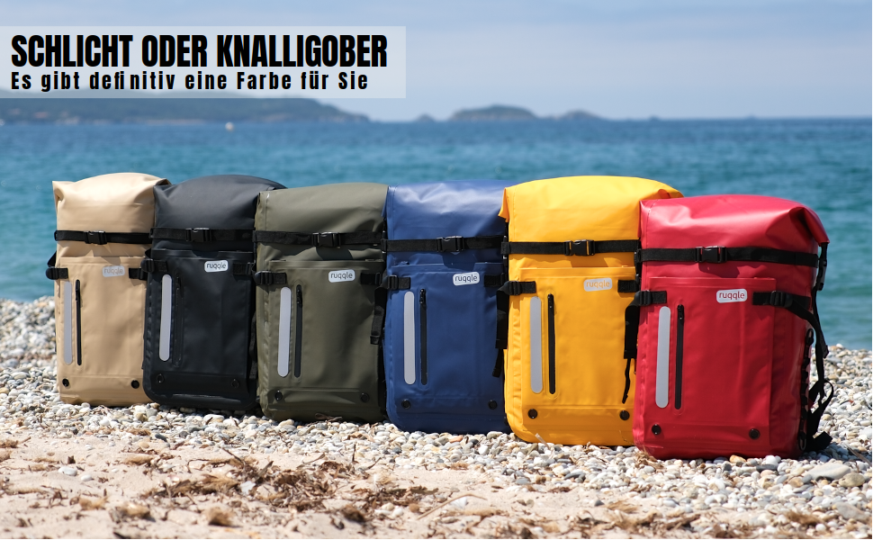Водонепроникний рюкзак Ruqqle 45 л, RollTop, 3 зовнішні кишені, для пляжу, човнів, каяків, подорожей, кемпінгу, риболовлі та мотоциклів (Блакитний)