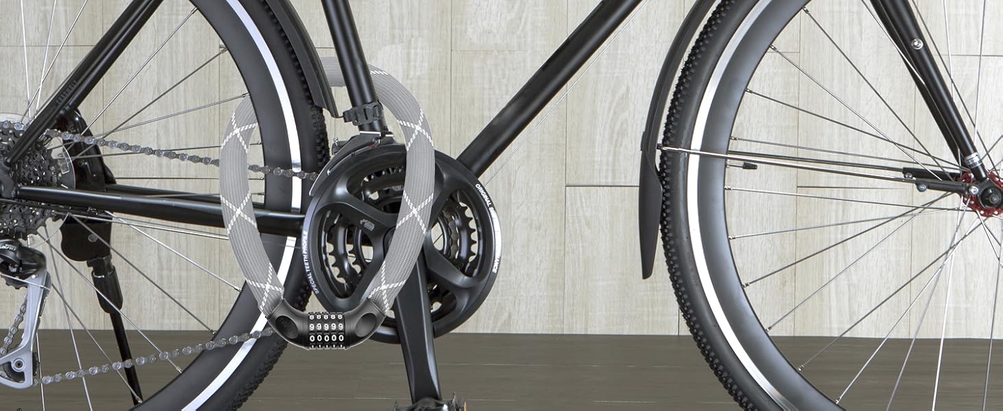 Надійне велозамок Nean з кодом, 6x6x900 мм, сталевий ланцюг, тканинне покриття, висока безпека