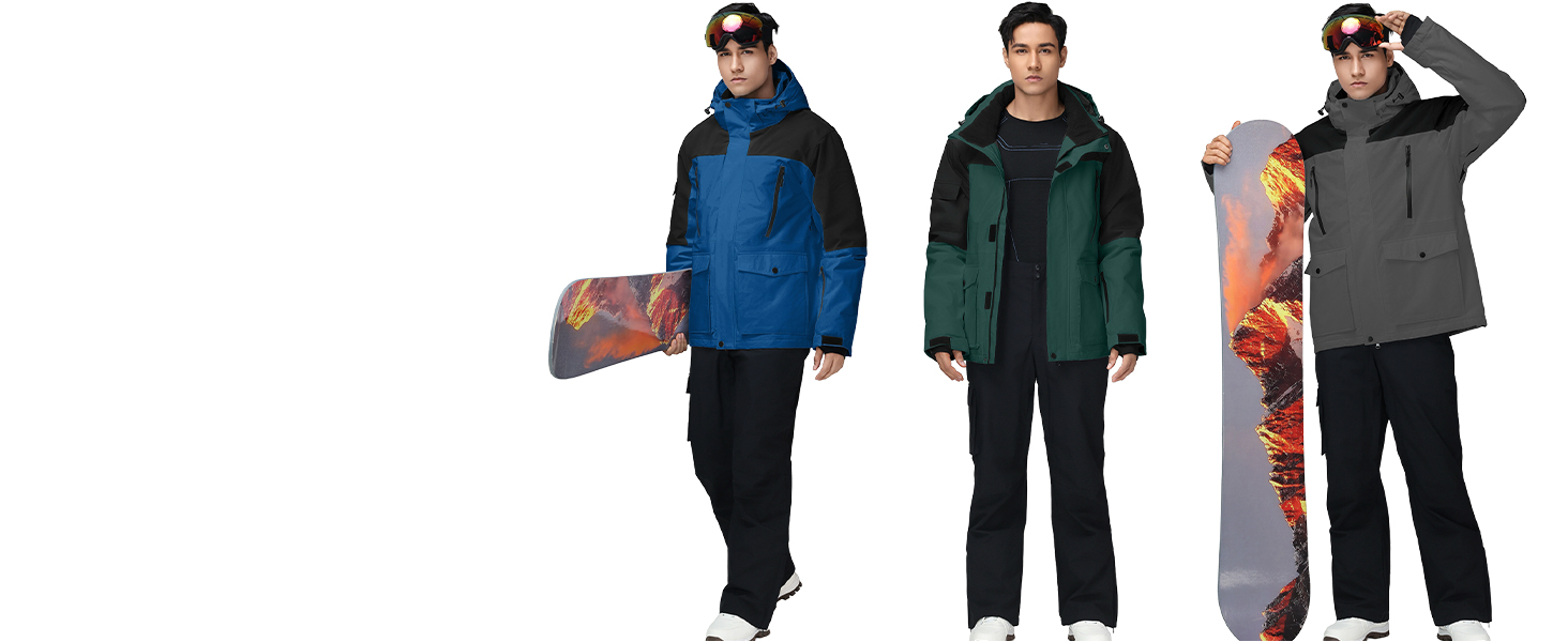 Чоловічий комплект гірськолижний: куртка та штани ALSOGO, водонепроникний, вітронепроникний, з капюшоном, для сноуборду та гірських лиж, чорний