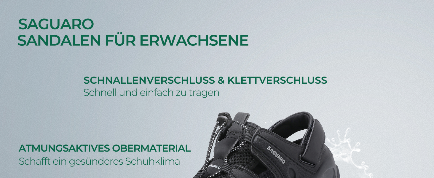Чоловічі та жіночі сандалі SAGUARO: зручні, дихаючі, для активного відпочинку, туризму та трекінгу, чорного кольору, 46 EU