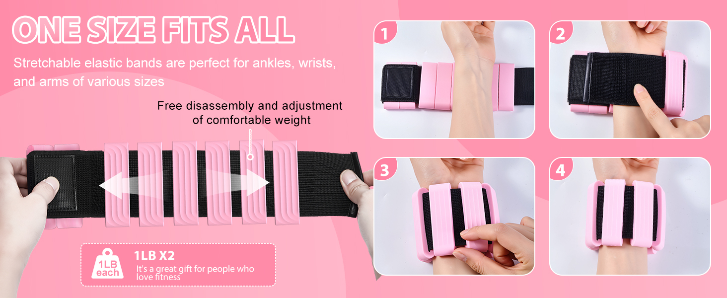 Набір вагів для зап'ястя та щиколоток (2 шт., 0.45 кг кожна) для йоги, пілатесу, фітнесу, рожевий