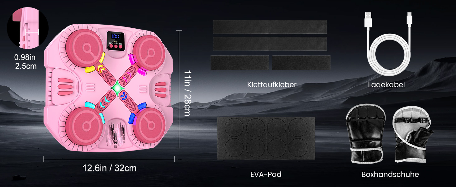 Дитяча боксерська машина з підсвіткою та музикою, Bluetooth, 5 швидкостей, 2 режими тренування, підрахунок ударів, кріплення на стіну (Рожева)