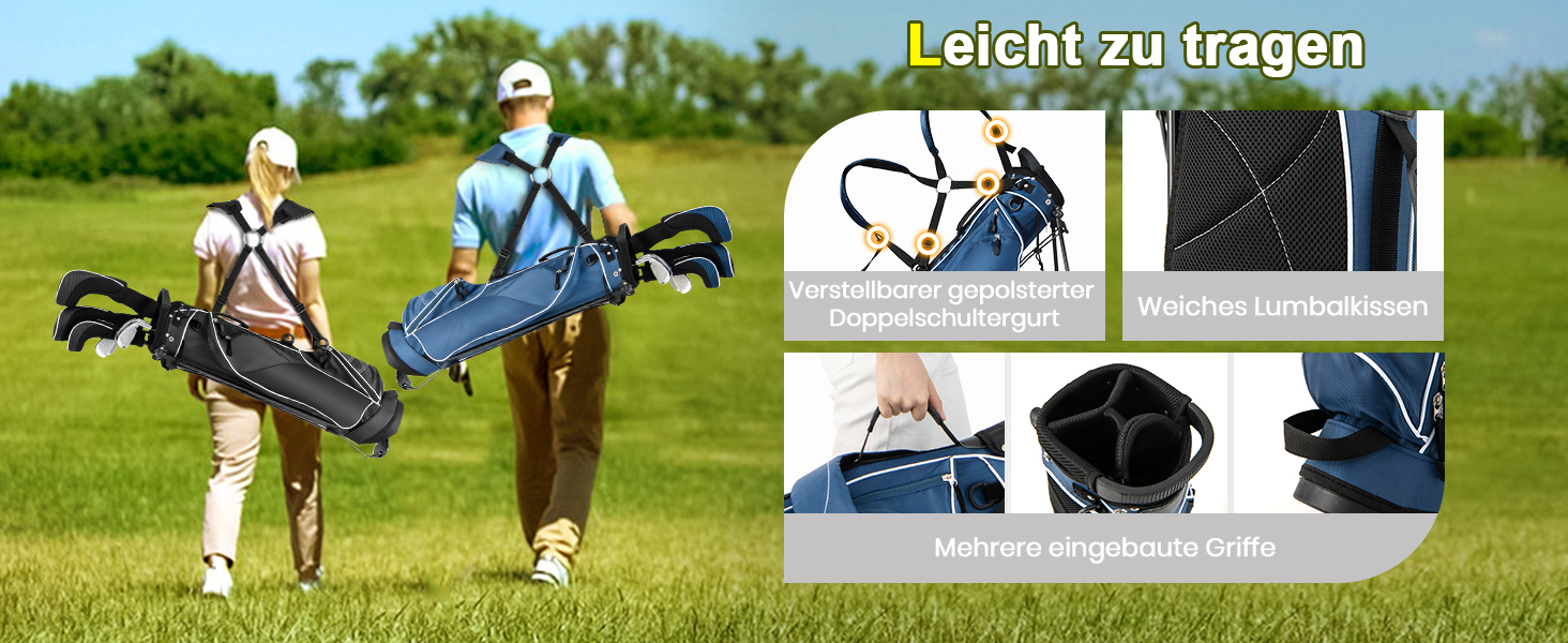 Сумка для гольфу GYMAX, стабільна сумка для ключок з ручками та стійкою, чорна