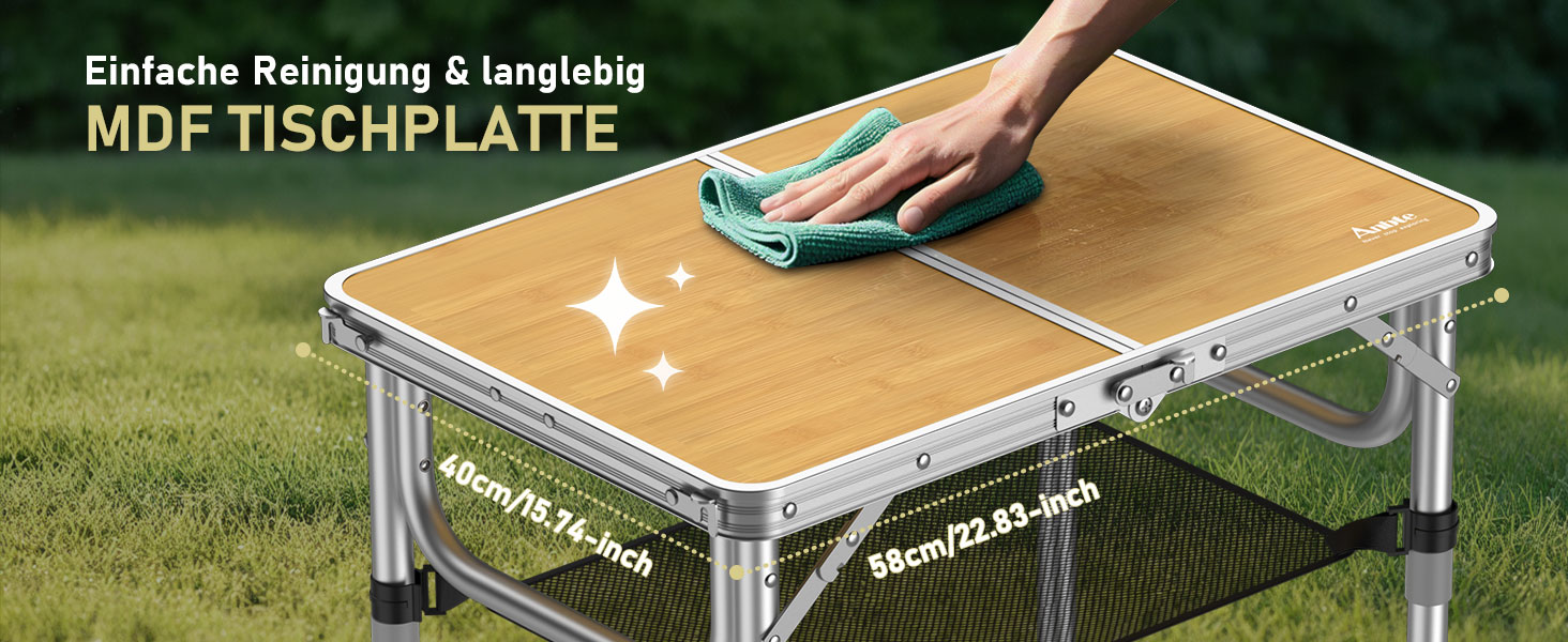 Складний стіл для пікніка Anbte 58x40 см, алюмінієвий каркас, регульована висота (26/48/70 см), жовтий